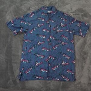 Vintage Huk-A-Poo Shirt Mens Medium Silk Golf Clubs Balls Novelty Button‎ Up 90s